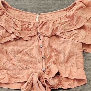 Free People Peach Ruffle Blouse